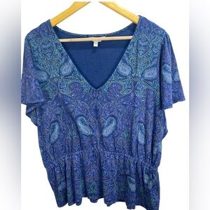 Lucky Brand Paisley Print Short Sleeve Tee | XL | Elastic Waist
